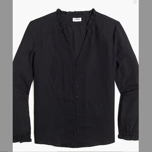 J. Crew Factory Black Ruffleneck Button-Up Top NWT